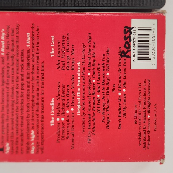 THE BEATLES A Hard Day's Night VHS HI Fi Stereo Mint Condition - Picture 4 of 12